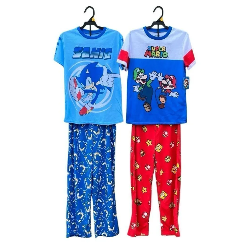 Boys Mario & Sonic Short Sleeve Top & Sleep Pants Pajama 2, 2-Piece Sets Size L